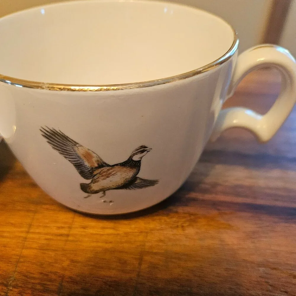 vintage delano studios hand colored pheasant saucer and tea cup - Picture 6 of 8